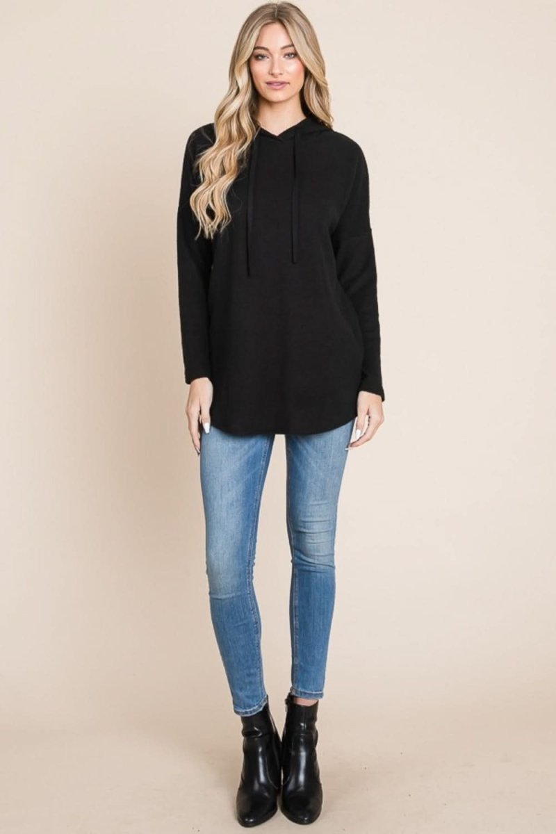 BOMBOM Contrast Drawstring Drop Shoulder Knit Hoodie - Love Salve